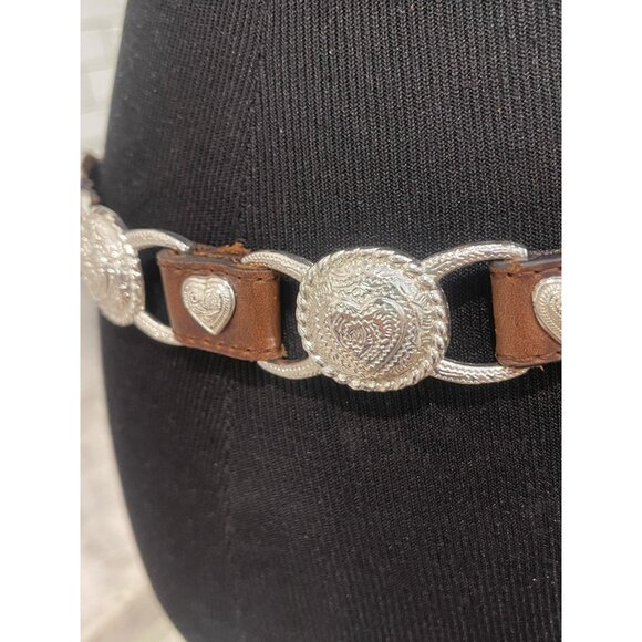 Western Concho Belt Womens Medium Brown Leather Silver Heart Buckle Boho Cowgirl - Picture 4 of 6